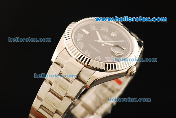 Rolex Datejust II Swiss ETA 2836 Automatic Movement Full Steel with Black Dial and White Roman Numerals - Click Image to Close